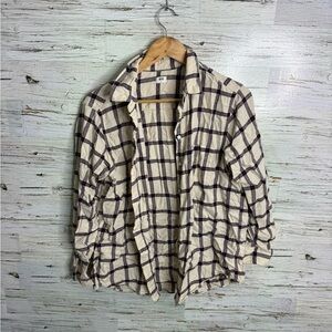 Uniqlo Cream and Purple Plaid Button Down Shirt size xl